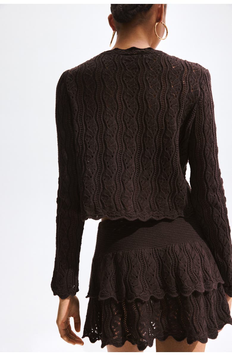 H&M Pointelle-knit tie-front cardigan, Alternate, color, Dark Brown