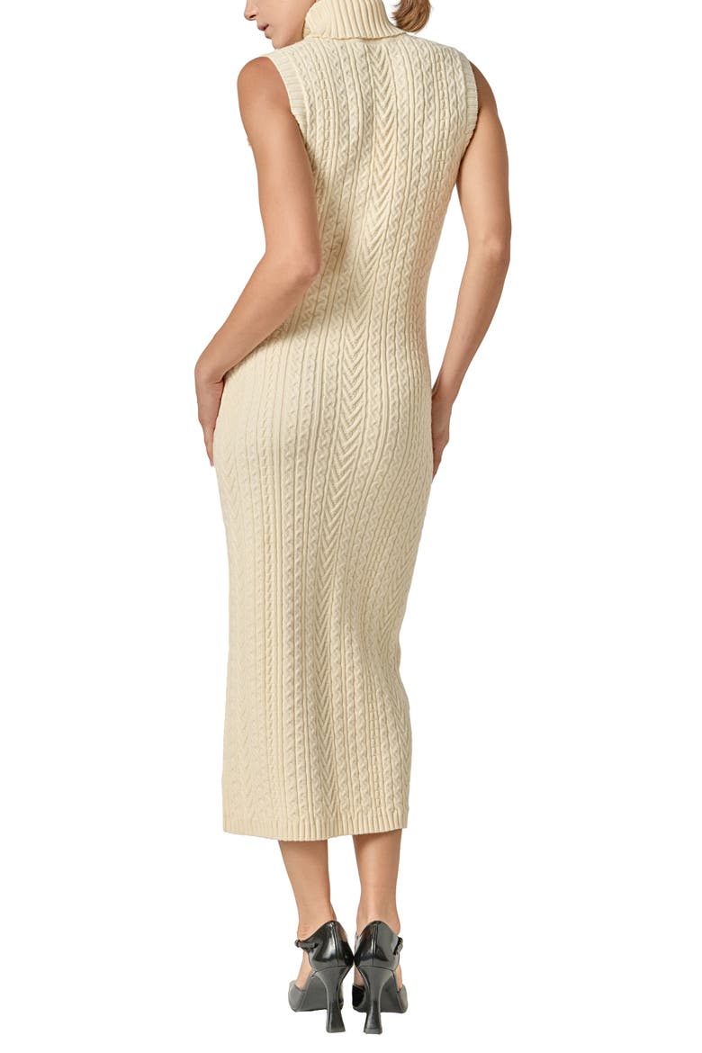 Sleeveless Turtleneck Cable Stitch Maxi Sweater Dress, Alternate, color, IVORY