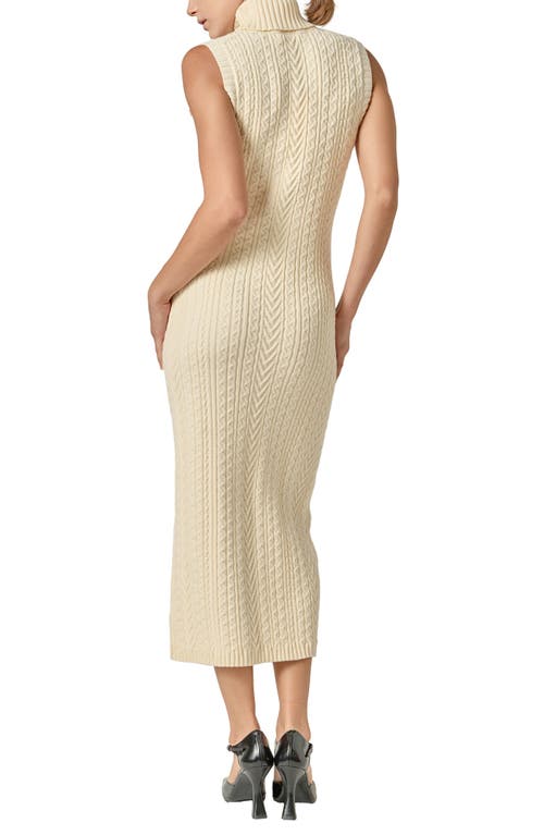English Factory Sleeveless Turtleneck Cable Stitch Maxi Sweater Dress In Neutral