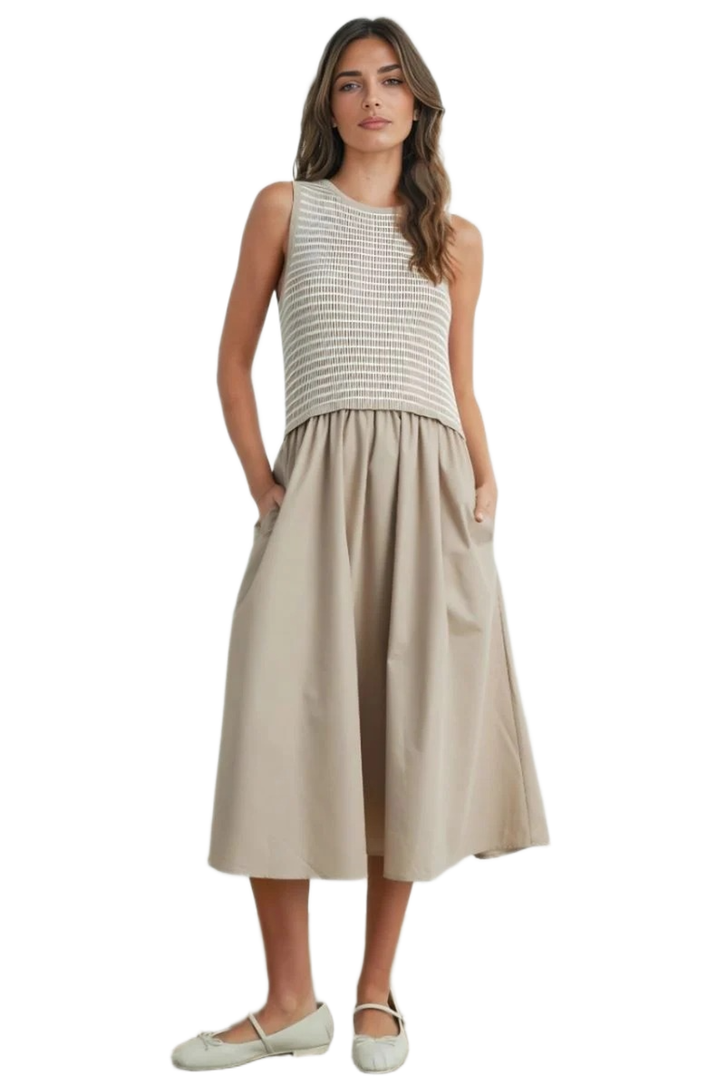 Knit and Lounge Sleeveless Maxi Dress with Textured Knit Bodice, Alternate, color, 