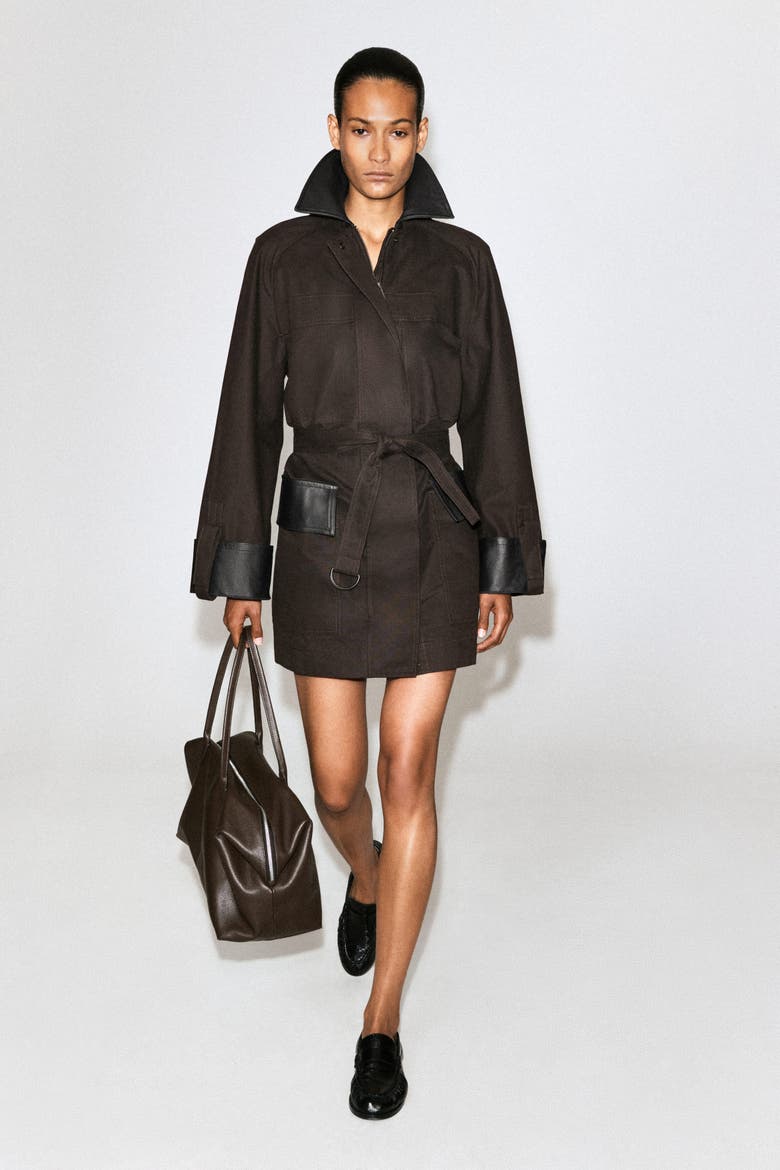Leather-Trimmed Cotton Field Coat, Alternate, color, BROWN