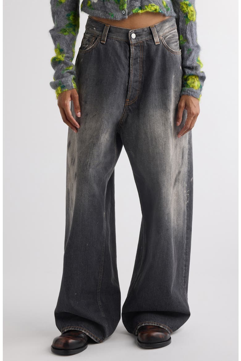 2023 Black Trafa Paint Splatter Baggy Wide Leg Jeans (Women