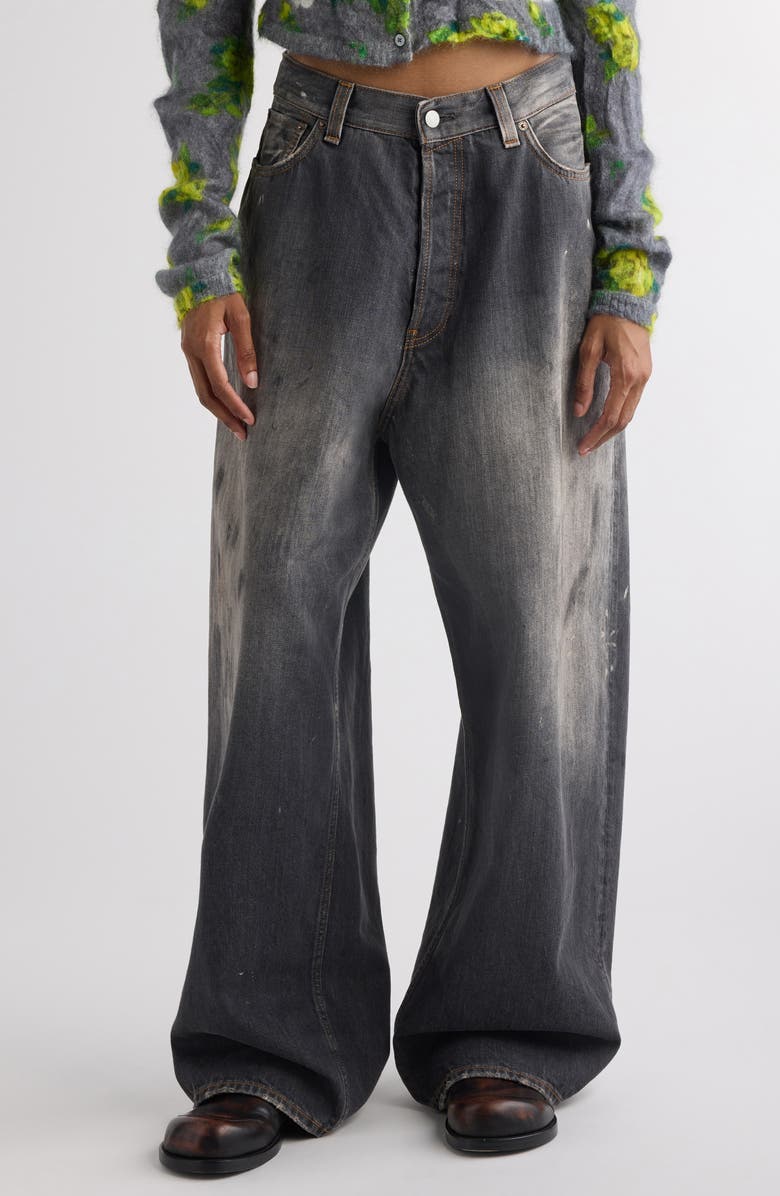 Acne Studios 2023 Black Trafa Paint Splatter Baggy Wide Leg Jeans, Main, color, Black