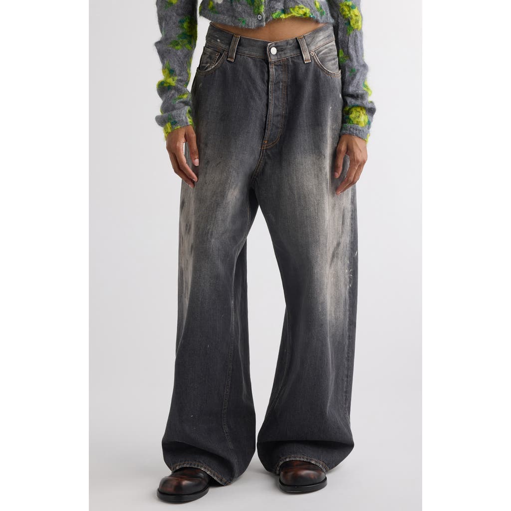 ACNE STUDIOS ACNE STUDIOS 2023 BLACK TRAFA PAINT SPLATTER BAGGY WIDE LEG JEANS