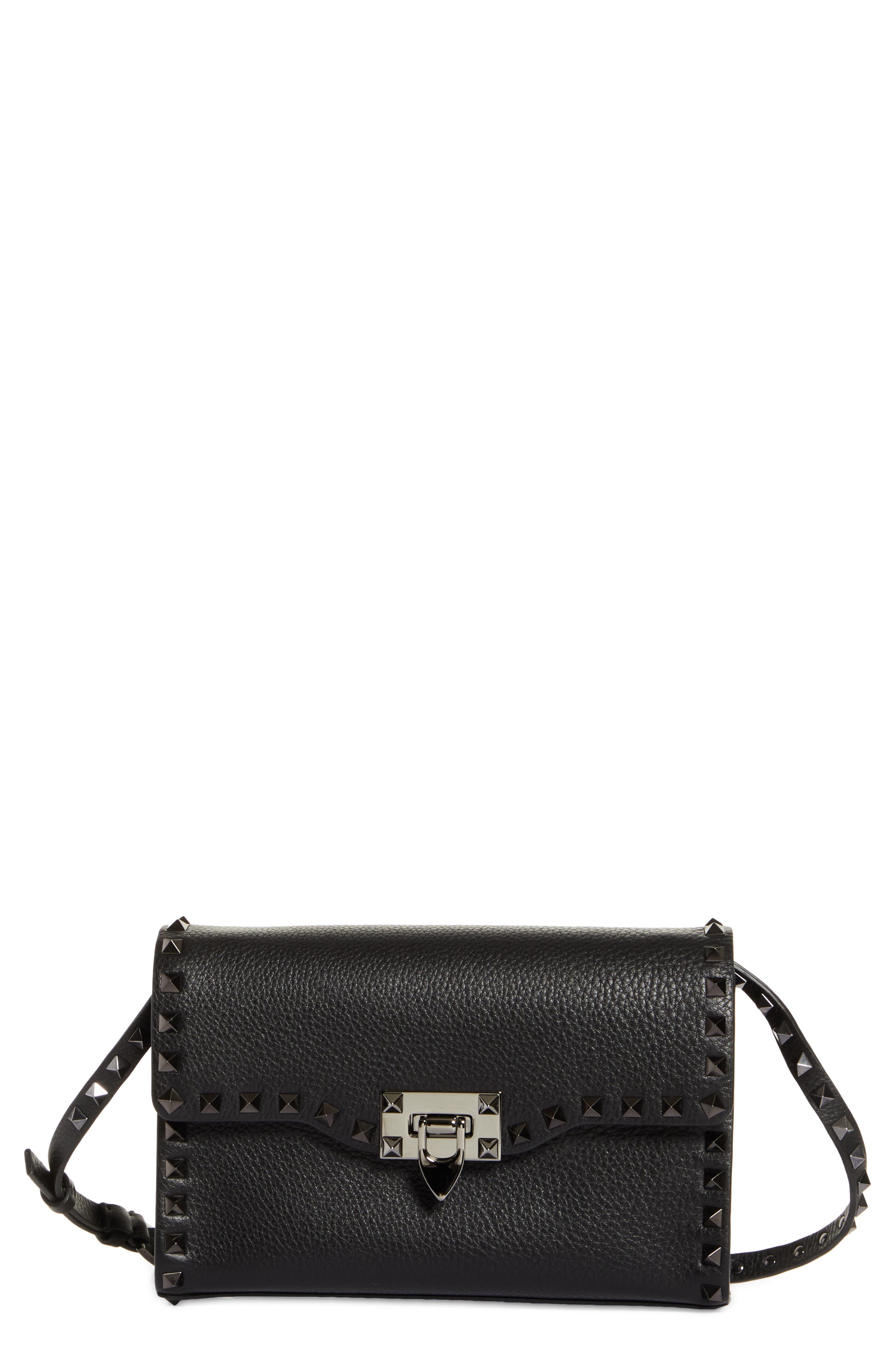 Valentino Garavani Small Rockstud Leather Shoulder Bag, Main, color, 