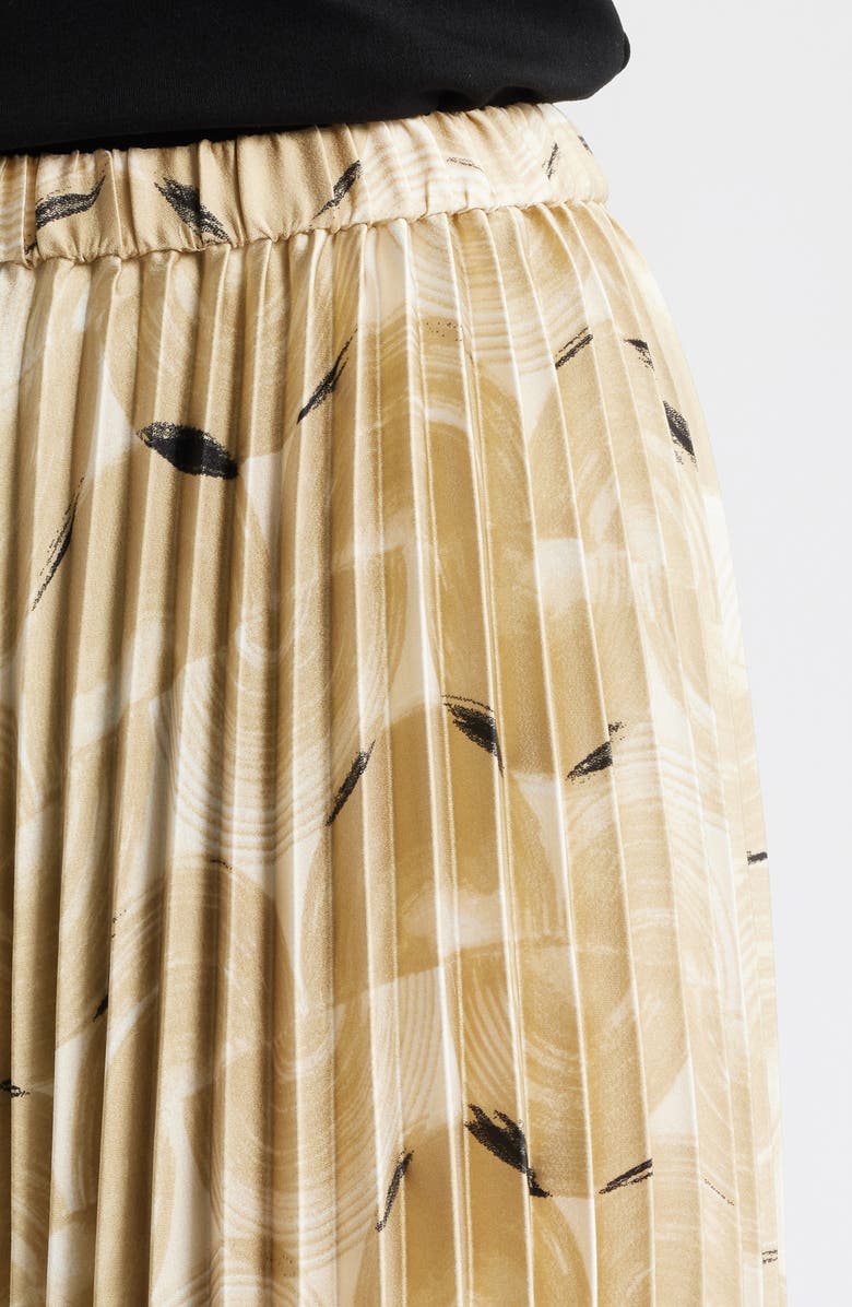 Anne Klein Pleated Pull-On Midi Skirt, Alternate, color, Safari Multi