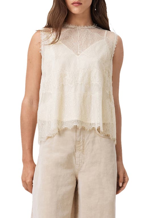 Allsaints Womens Vintage White Clara Lace-embroidered Scalloped-hem Woven Top In White