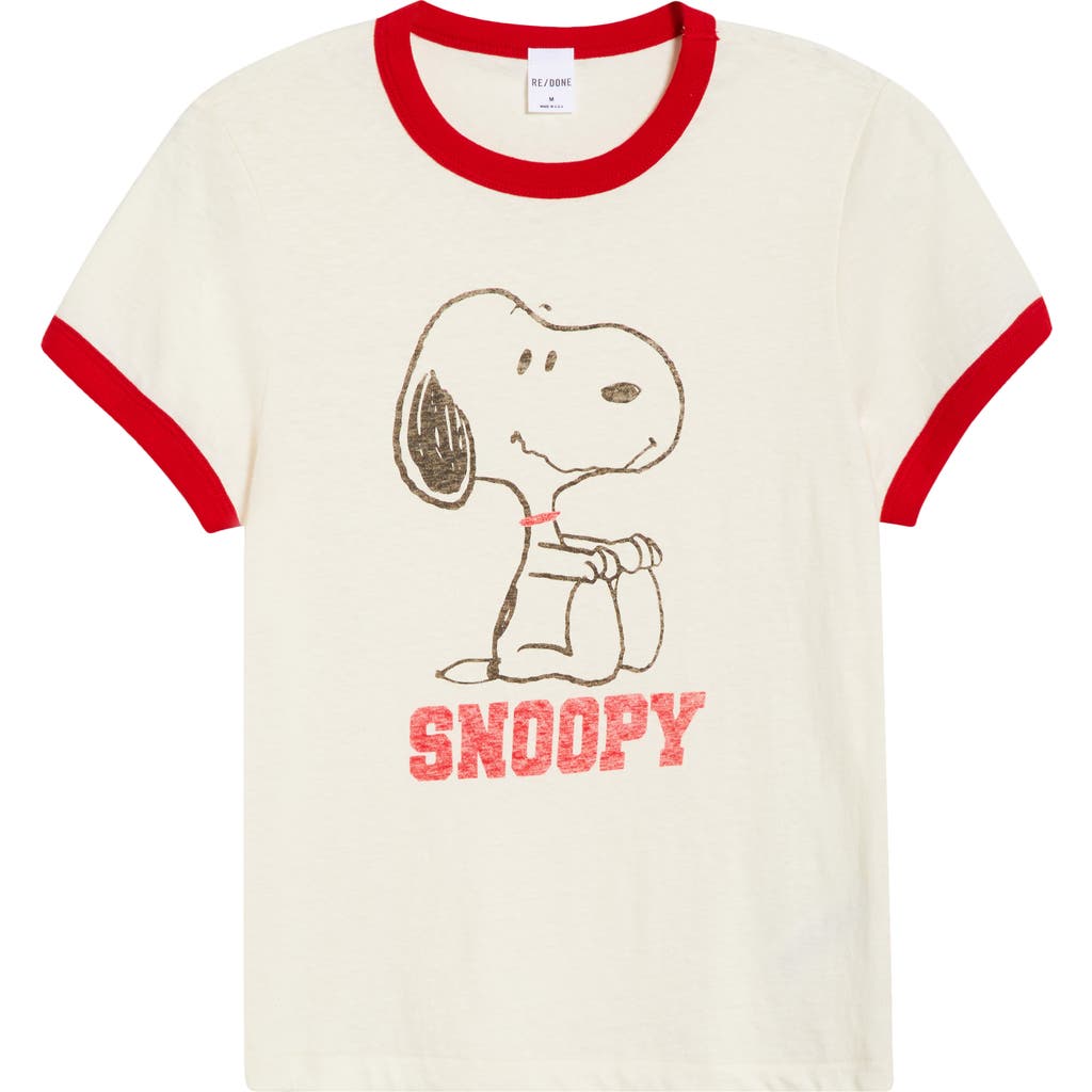 Re/done Classic Peanuts® Snoopy Cotton Graphic Ringer T-shirt In Neutral