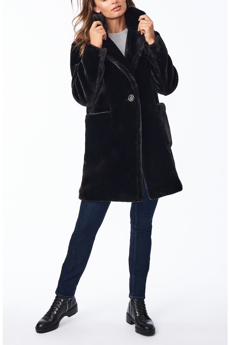Smooth Faux Fur Long Coat, Alternate, color, BLACK