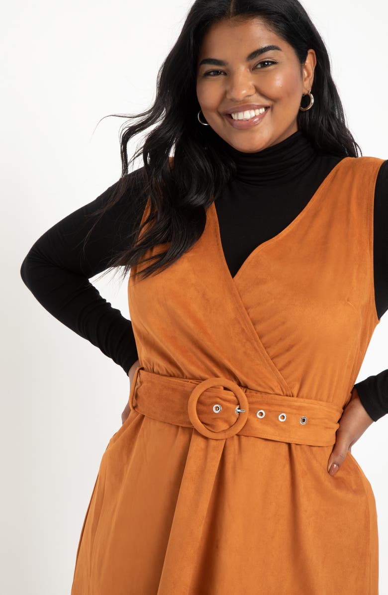 ELOQUII Faux Suede Jumper Dress, Alternate, color, 