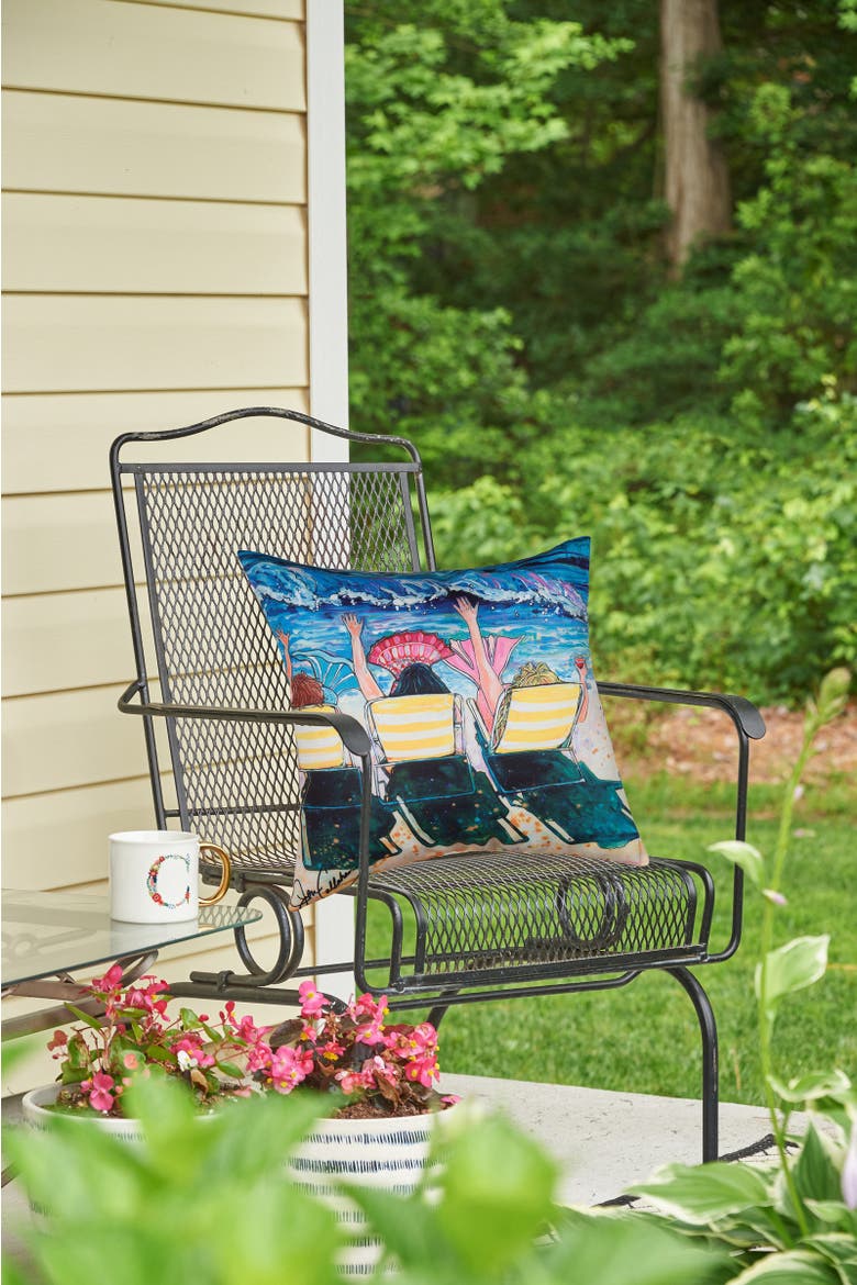 Relaxing Mermaid Tails Printed Indoor/Outdoor Pillow 18" x 18", Alternate, color, Blue