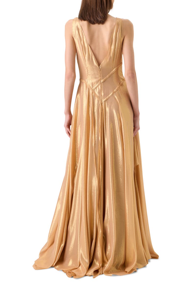 Asymmetric Silk Georgette Lamé Gown, Alternate, color, GOLD