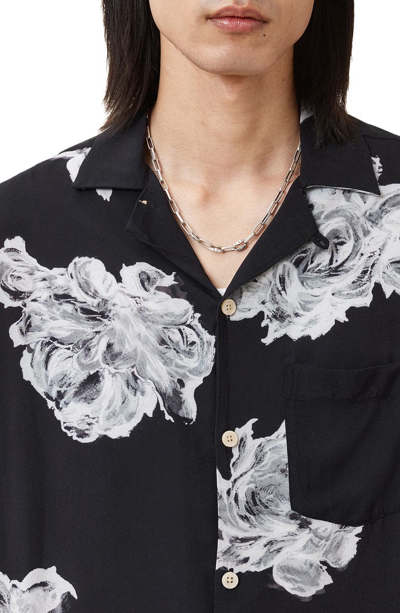 AllSaints Gallica Short Sleeve Camp Shirt, Alternate, color, Black