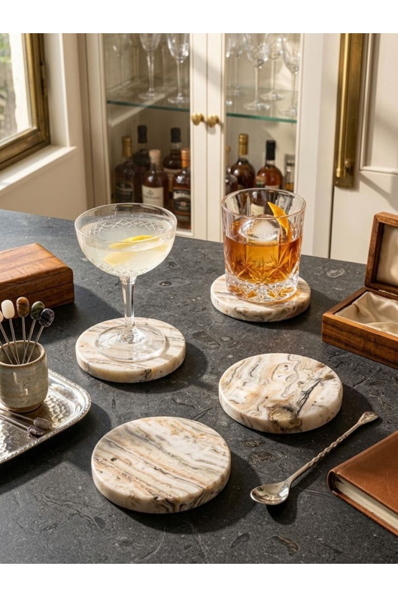 Tasmania Brown Onyx Coasters, Set of 4, Alternate, color, Beige