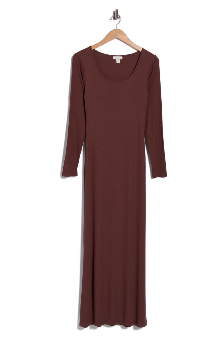 Long Sleeve Rib Maxi Nightgown, Main, color, BROWN ROAST