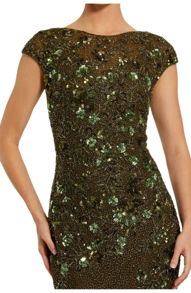 Mac Duggal Floral Embellished Cap Sleeve Column Evening Gown, Alternate, color, Olive