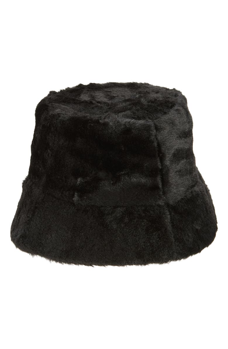 BP. Faux Fur Bucket Hat, Main, color, Black