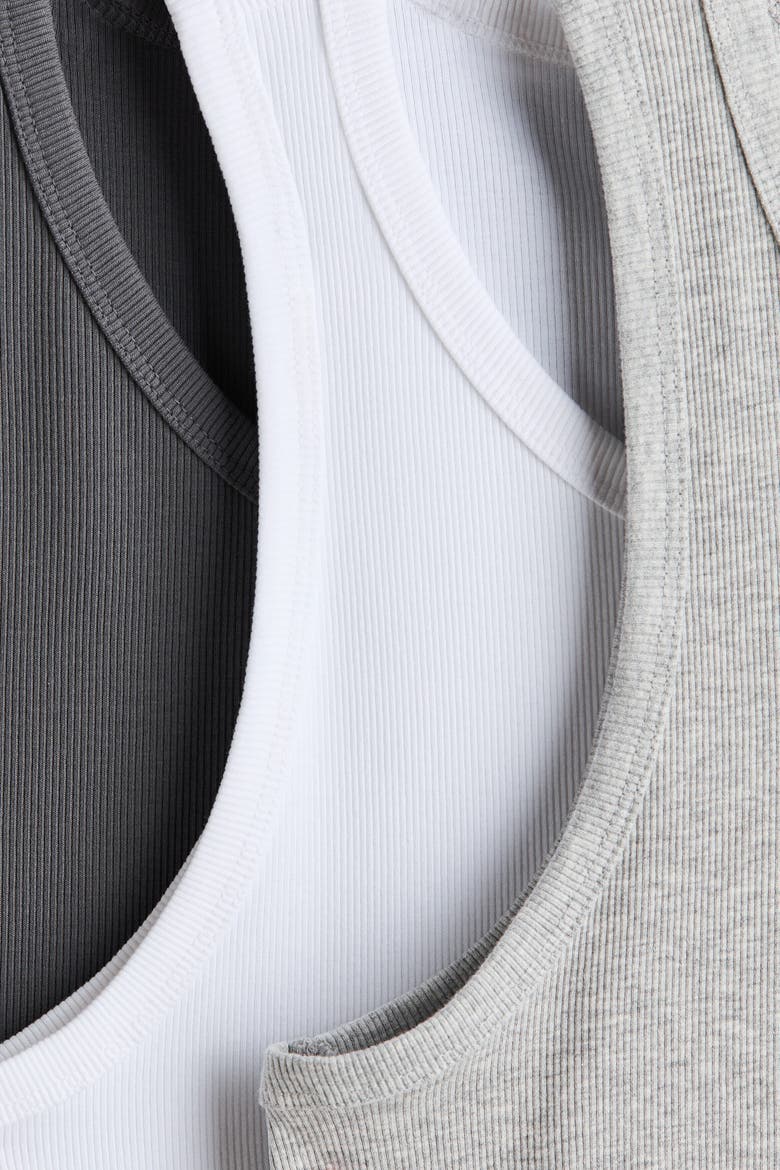 3-pack Slim Fit Ribbed Vest Tops, Alternate, color, Gray/white/light gray melange