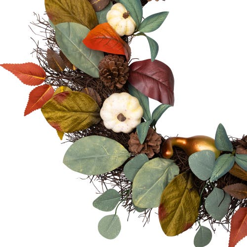Northlight Pumpkin Pinecone And Gourd Artificial Fall Harvest Wreath In Multi