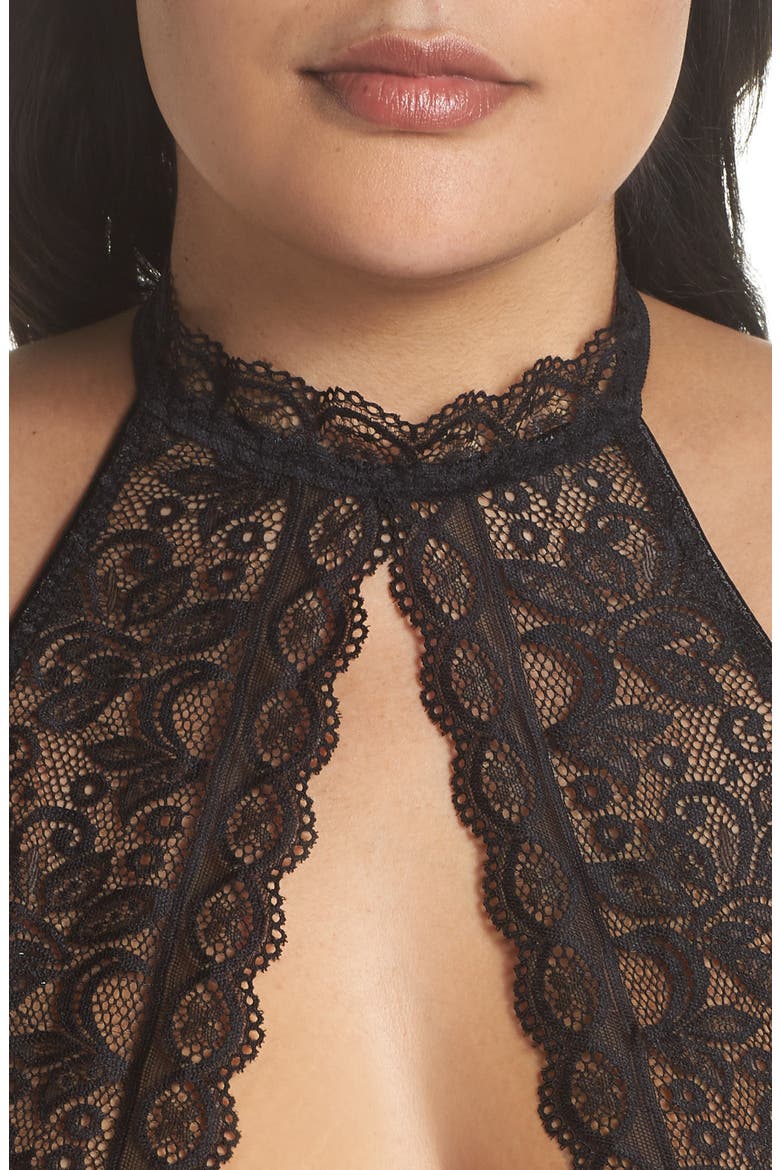 Plunge Keyhole Lace Teddy, Alternate, color, BLACK
