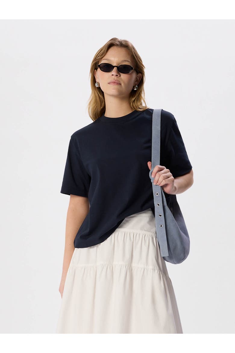Cotton Crew Neck Top, Main, color, Navy
