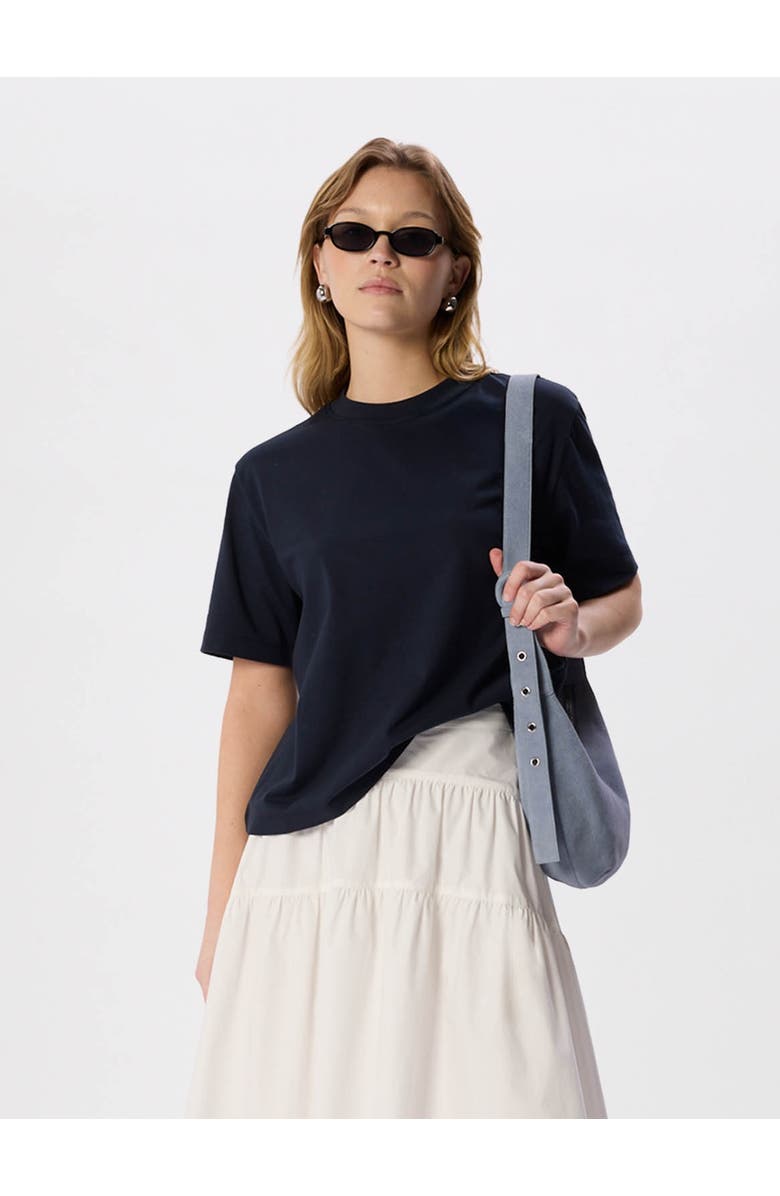 Whistles Cotton Crew Neck Top, Main, color, Navy