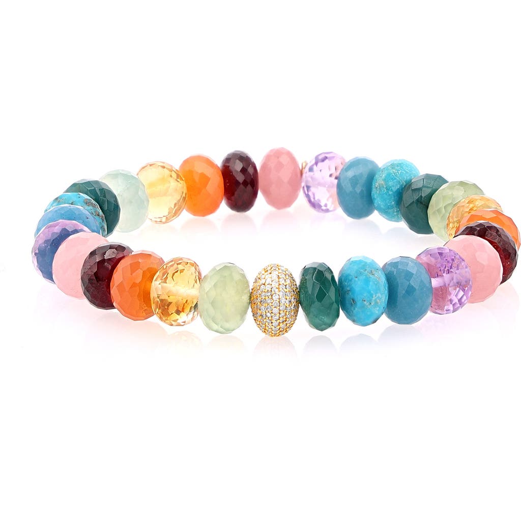 Sheryl Lowe 14k Rainbow Mix 10mm Bead Bracelet With Diamond Donut In Rainbox Mix/14kt Yellow Gold