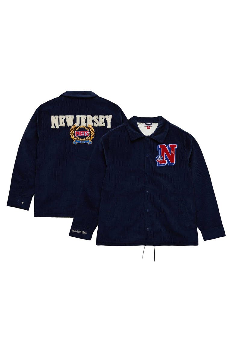 Men's Mitchell & Ness Navy New Jersey Nets Hardwood Classics Coaches Full-Snap Jacket, Main, color, Navy