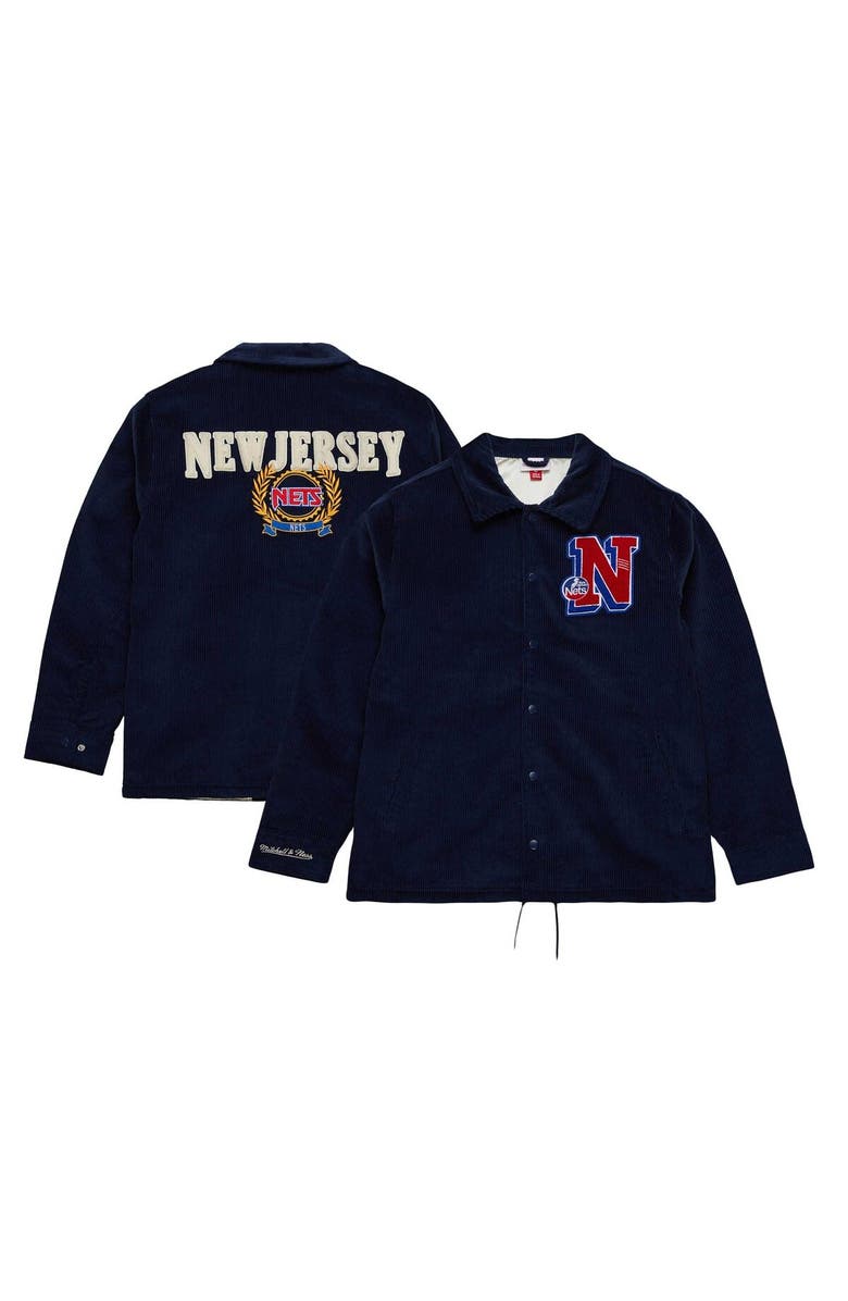 Mitchell & Ness Men's Mitchell & Ness Navy New Jersey Nets Hardwood Classics Coaches Full-Snap Jacket, Main, color, 
