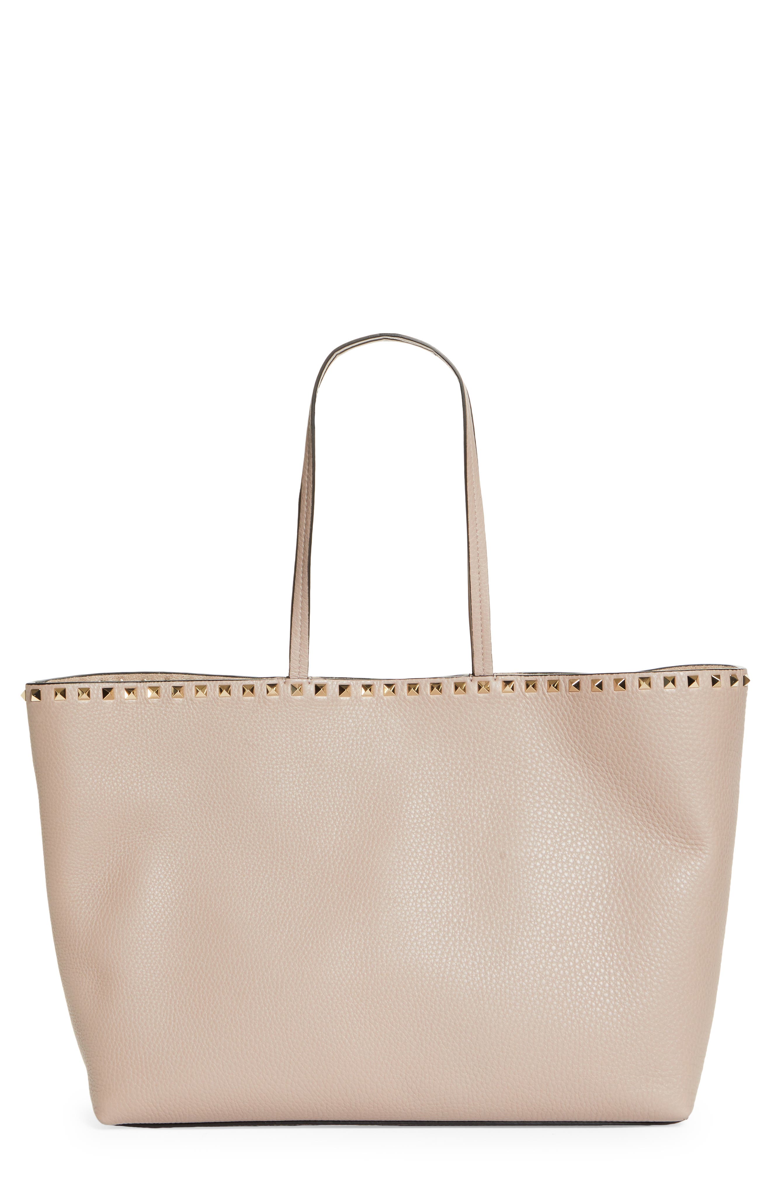 Rockstud Leather Tote, Main, color, POUDRE