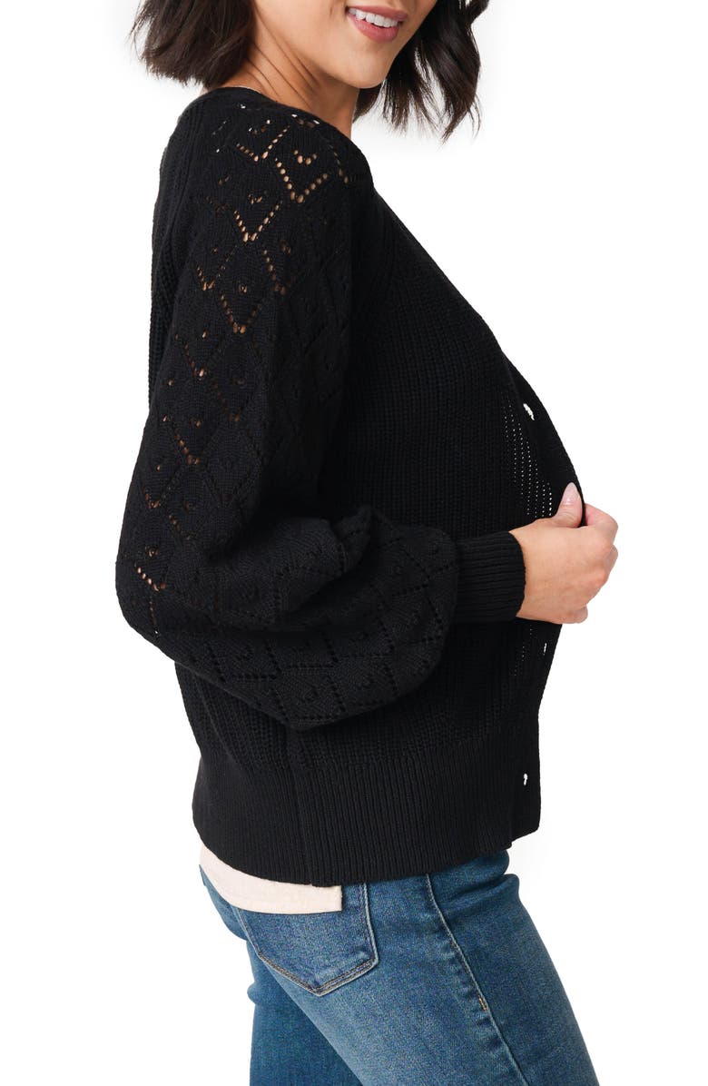GIBSONLOOK Gigi Pointelle Stitch Cotton Cardigan, Alternate, color, Black