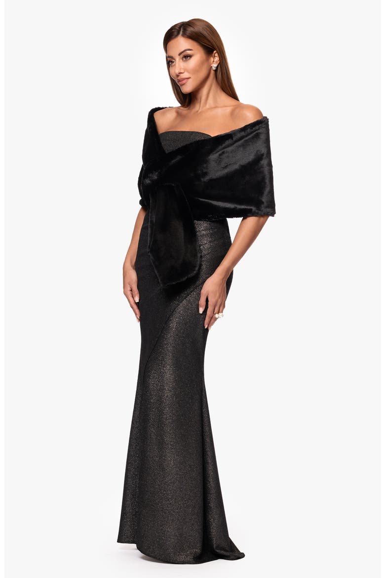 Bow Faux Fur Shawl, Alternate, color, BLACK