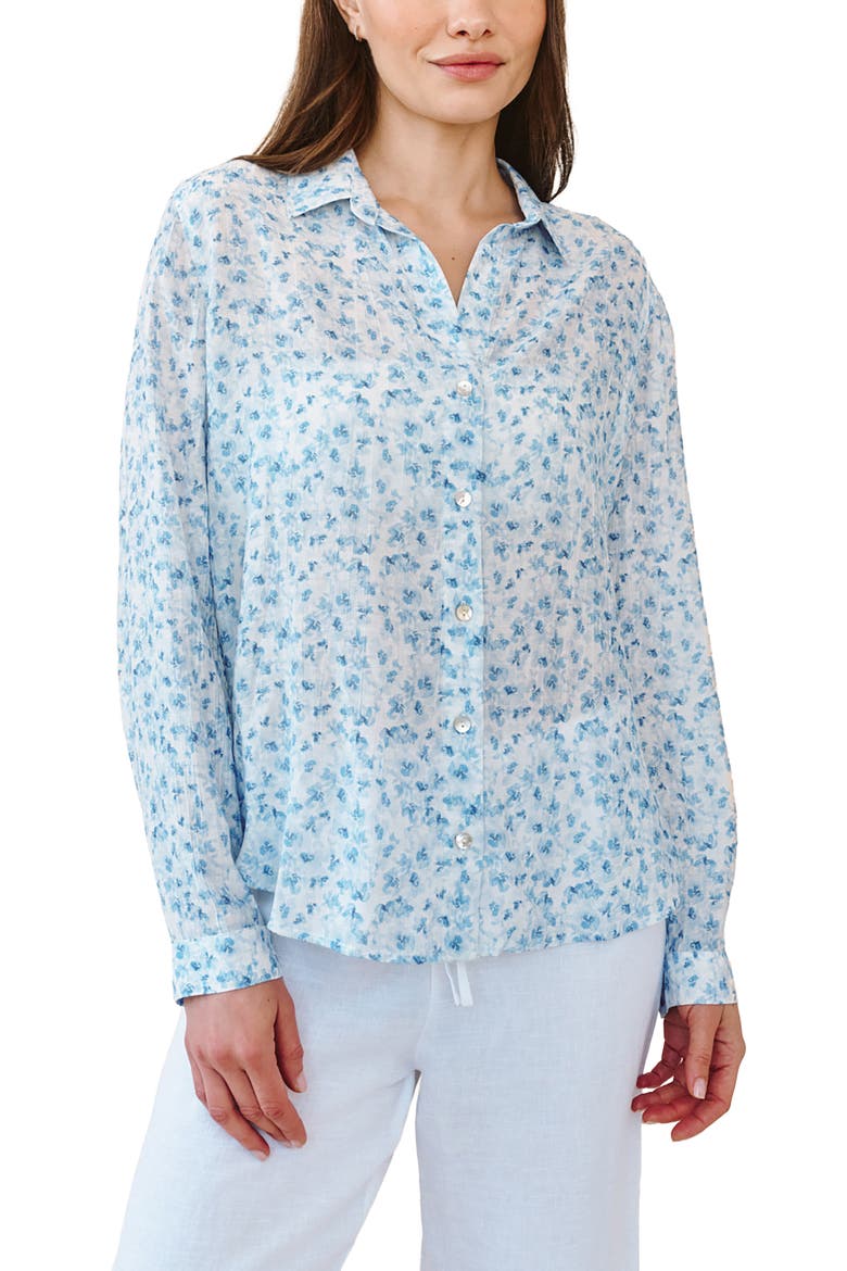Print Button-Up Shirt, Main, color, BLUE DITSY