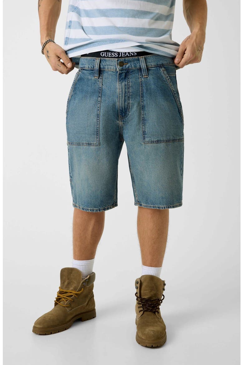GJ Carpenter Denim Shorts, Main, color, BLUE