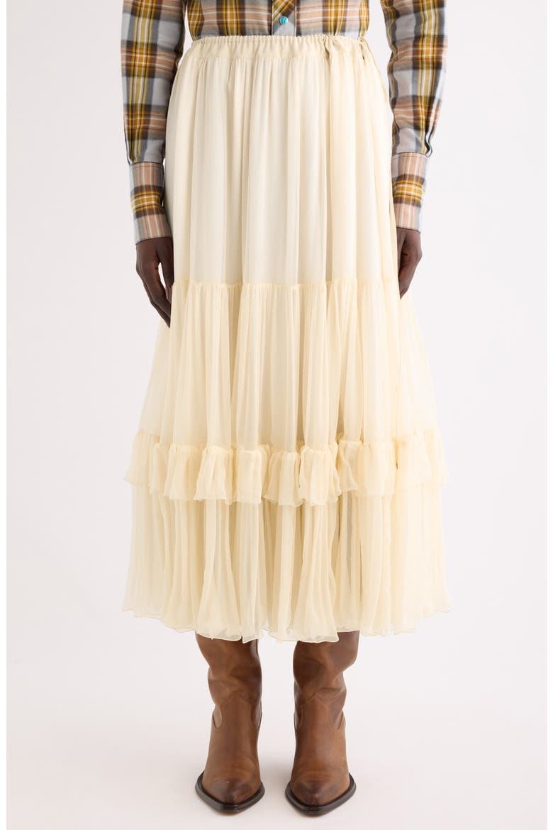 Tiered Silk Mousseline Skirt, Main, color, PRISTINE WHITE
