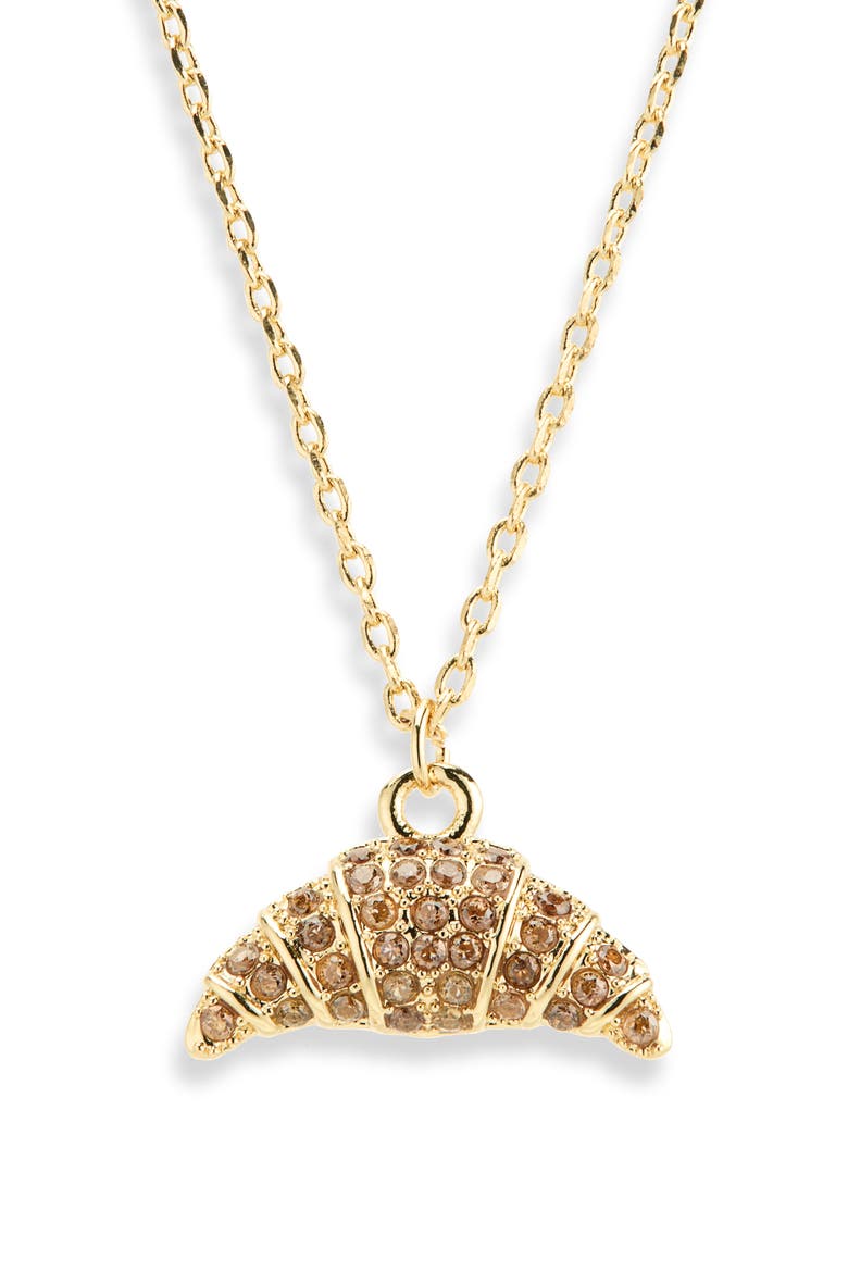 Pavé Croissant Pendant Necklace, Alternate, color, BROWN- CLEAR- GOLD