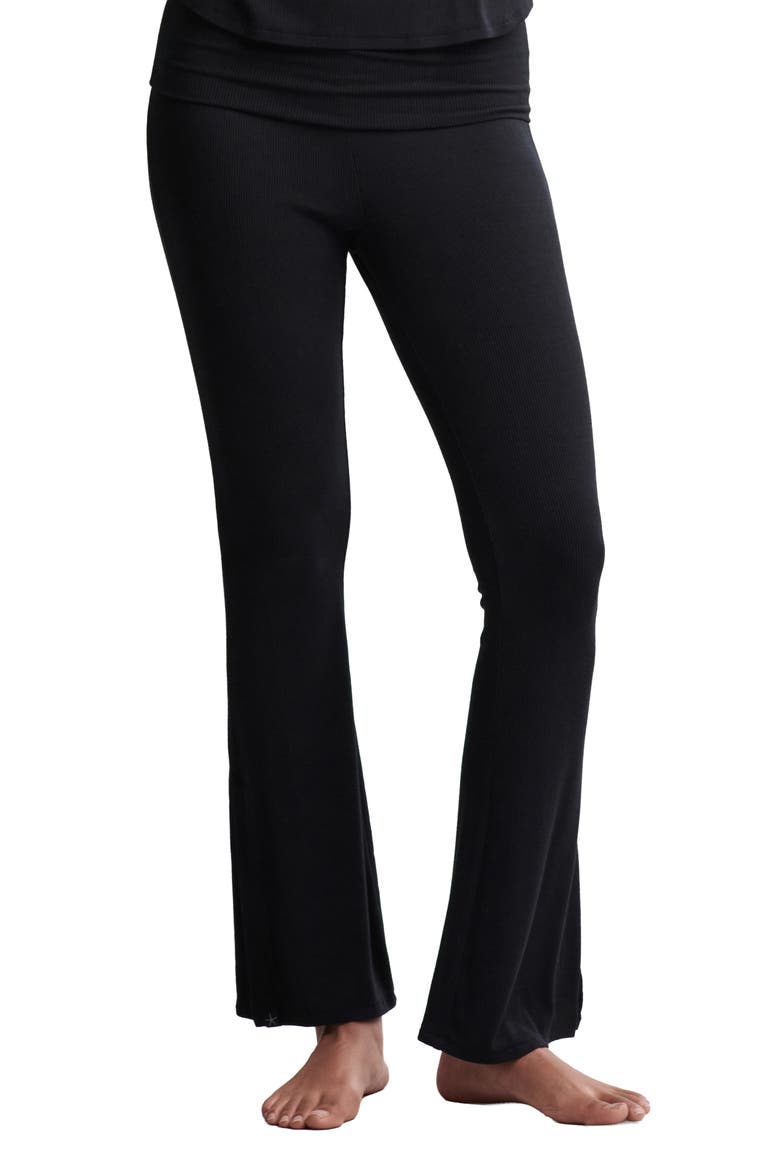 Ultra Lite® Rib Foldover Waist Flare Pants, Main, color, BLACK