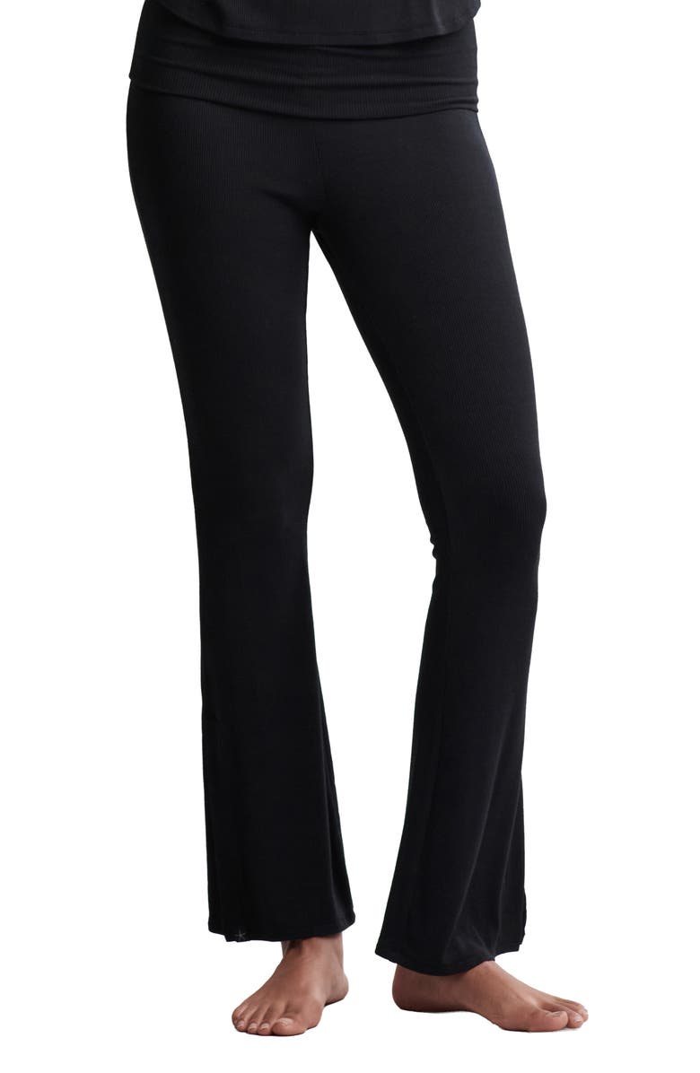 Barefoot Dreams<sup>®</sup> Ultra Lite<sup>®</sup> Rib Foldover Waist Flare Pants, Main, color, Black