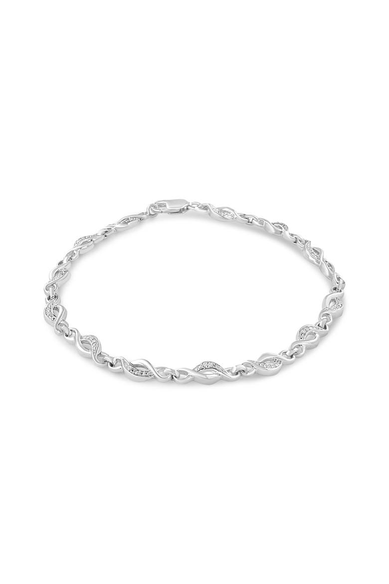 Silver Prong Set Diamond Accent Curved Spiral Link Bracelet, Main, color, White