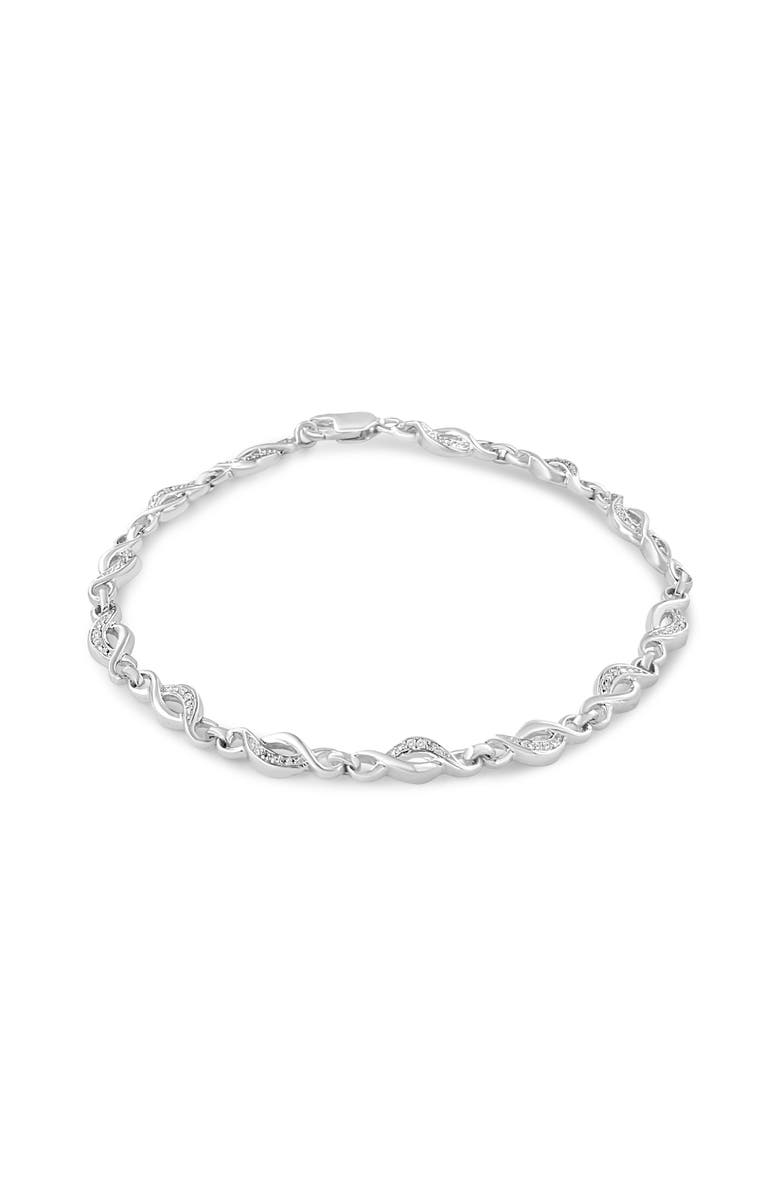 Haus of Brilliance Silver Prong Set Diamond Accent Curved Spiral Link Bracelet, Main, color, White