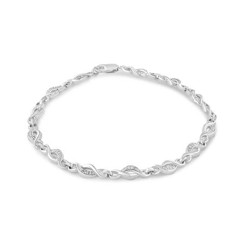 Silver Prong Set Diamond Accent Curved Spiral Link Bracelet