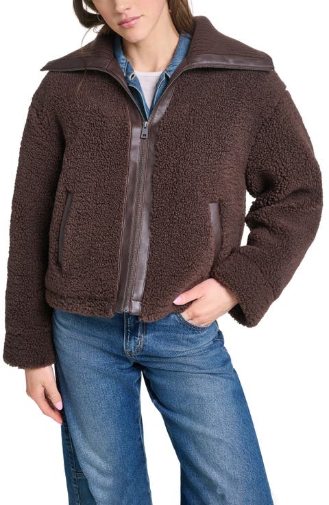 Floral Print Faux Shearling Bomber Jacket