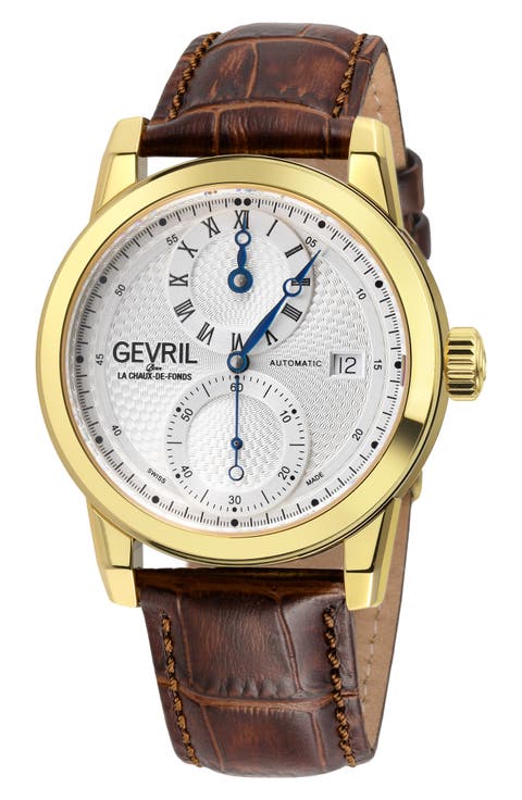 Gramercy Croc Embossed Leather Strap Watch, 39mm