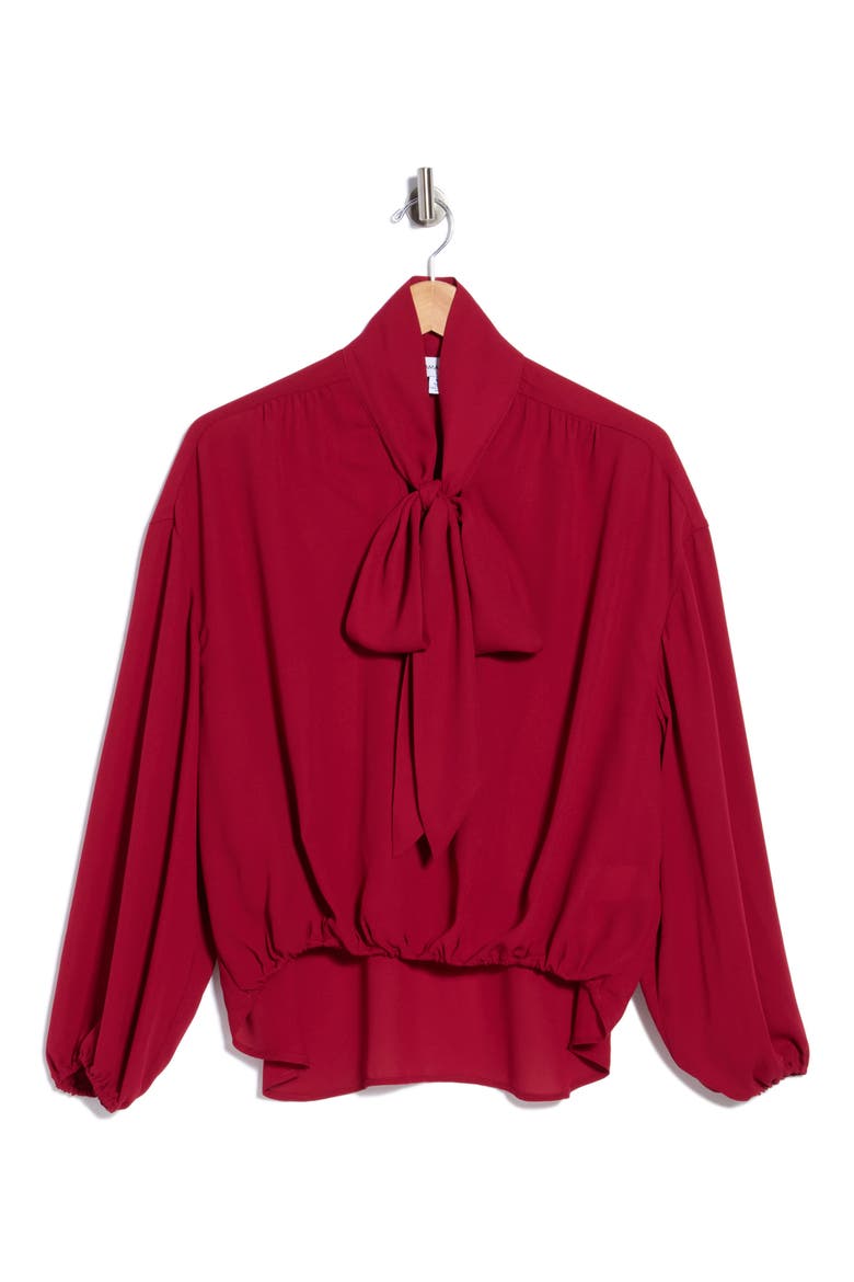 Tie Neck Draped Blouse, Alternate, color, RED WINE
