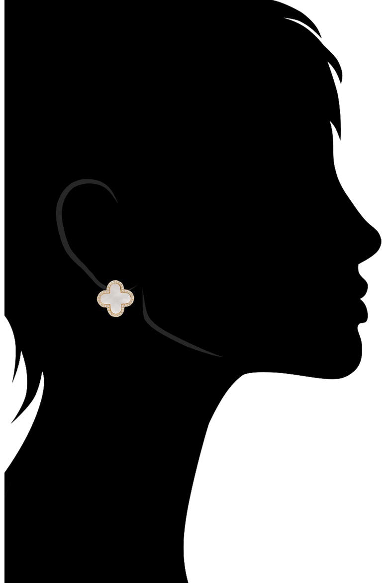 Clover CZ Stud Earrings, Alternate, color, MOTHER OF PEARL