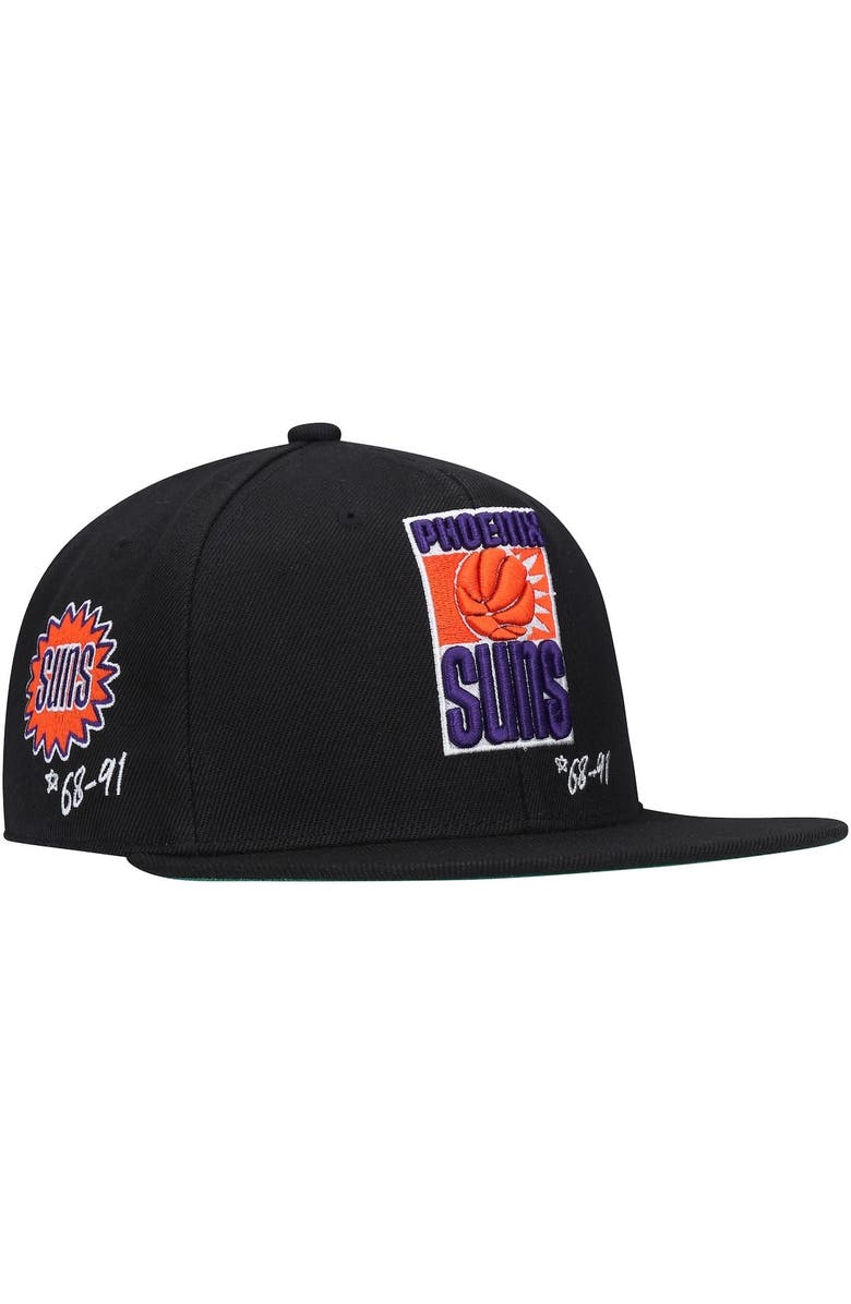 Mitchell & Ness Men's Mitchell & Ness Black Phoenix Suns Hardwood Classics Timeline Fitted Hat, Alternate, color,