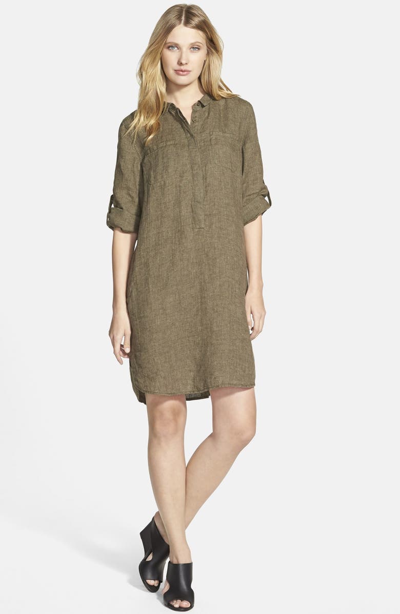 Eileen Fisher Classic Collar Organic Linen Shirtdress, Main, color, 