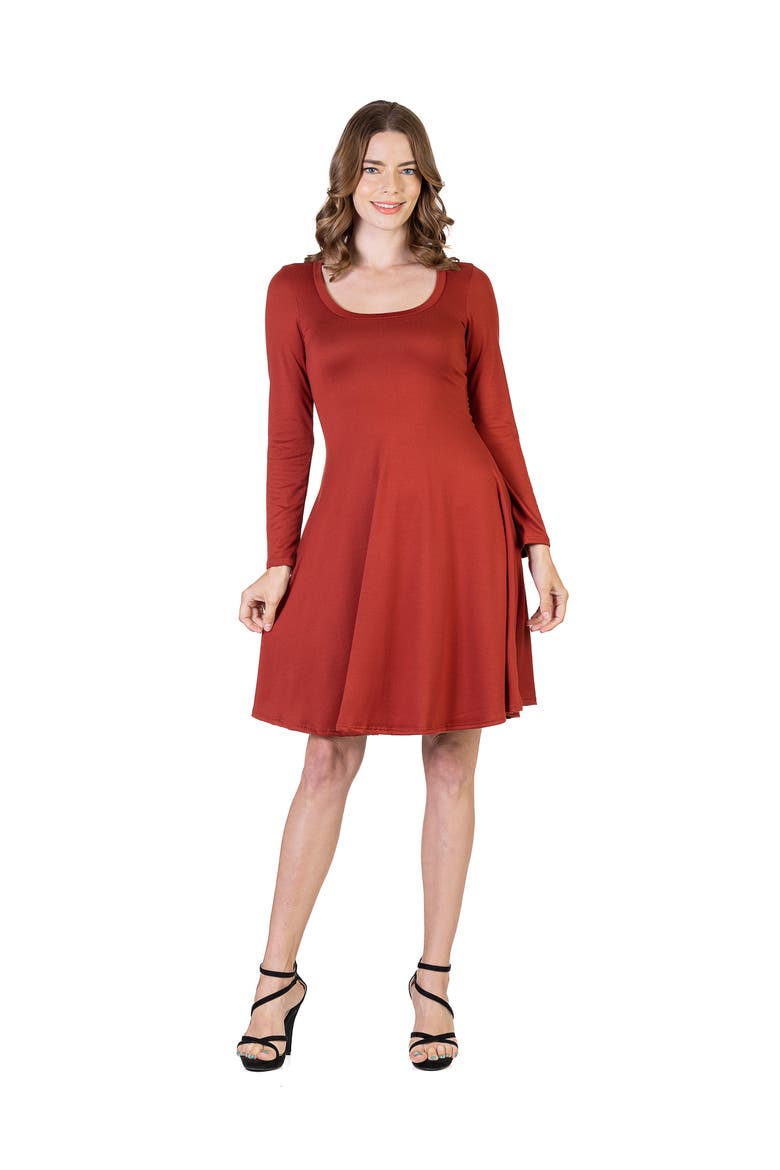 Classic Long Sleeve Flared Mini Dress, Main, color, Rust