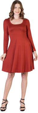 24seven Comfort Apparel Classic Long Sleeve Flared Mini Dress