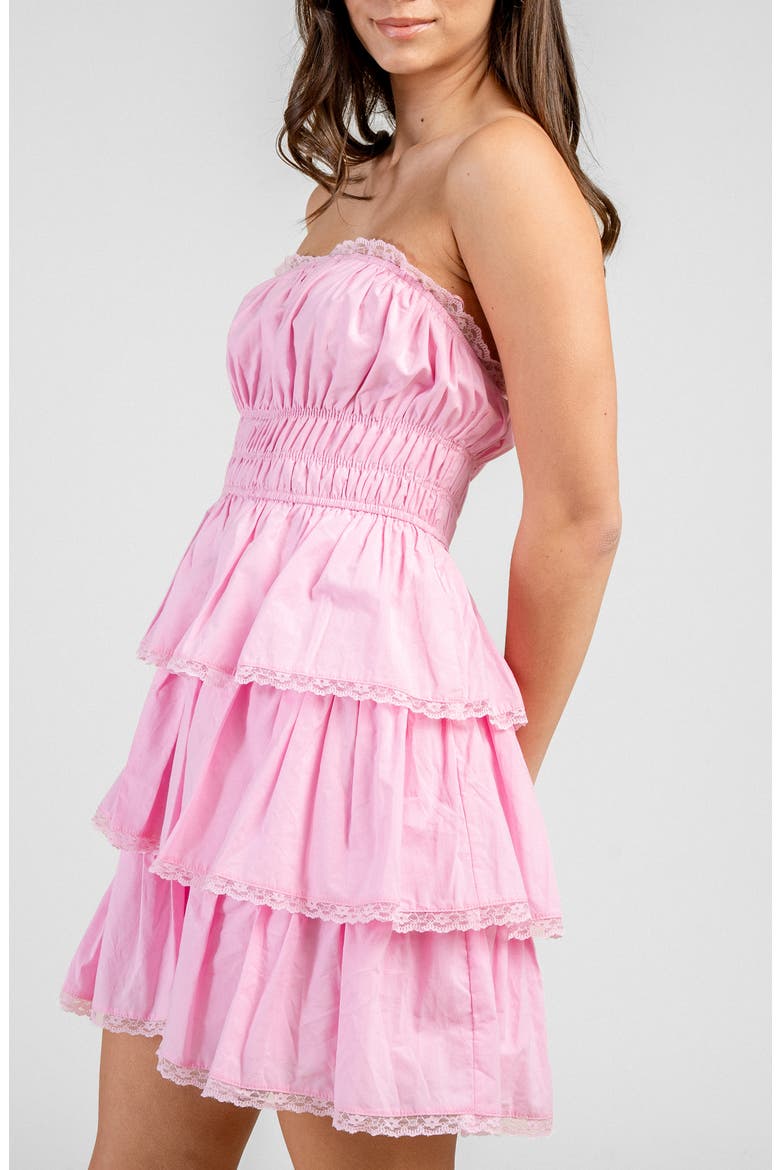 Tiered Cotton Poplin Strapless Minidress, Alternate, color, PINK